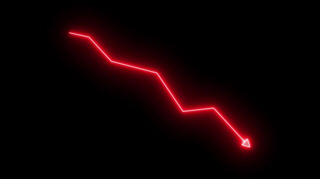 global down business graph line animation. Abstract glowing neon line business graph growth arrow to down arrow.
