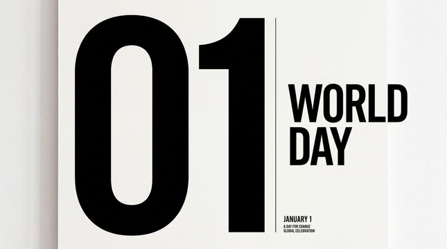 Minimalist graphic design featuring the bold number zero one and the text world day representing a clean professional announcement for an international calendar event