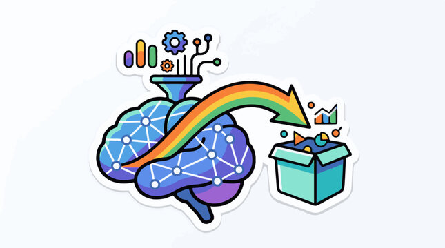 Abstract brain with data processing and output into box