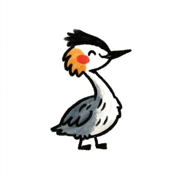 Cute great crested grebe doodle illustration for children