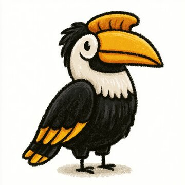 Cute great hornbill doodle illustration for children