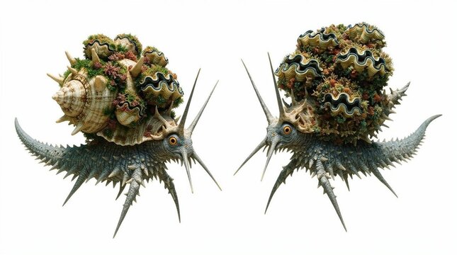 Two prehistoric imaginary marine snales