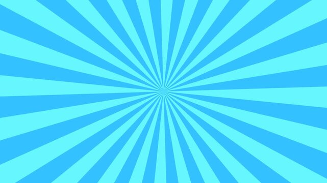 Blue and cyan sunburst radial rays background, retro comic book pop art style motion graphic