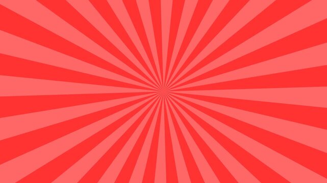 Red and orange retro sunburst background loop. Rotating comic book radial rays animation.
