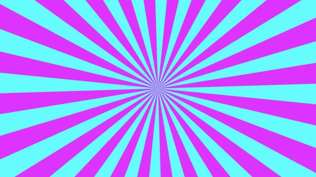 Abstract retro sunburst background with rotating pink and cyan blue radial rays.