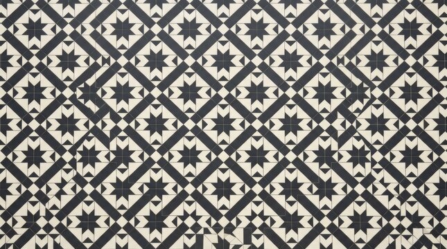 Black and white geometric floor tile pattern in seamless repeat design. Moroccan-inspired zellige mosaic texture for modern interiors.