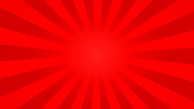 Red sunburst background with rotating radial rays in retro comic book pop art style