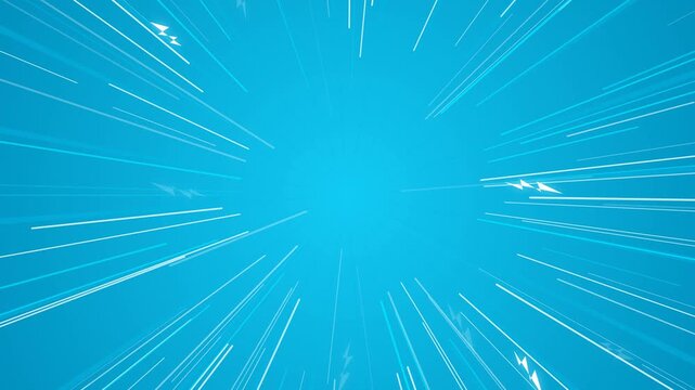Blue anime speed lines background with radial motion blur and lightning bolts