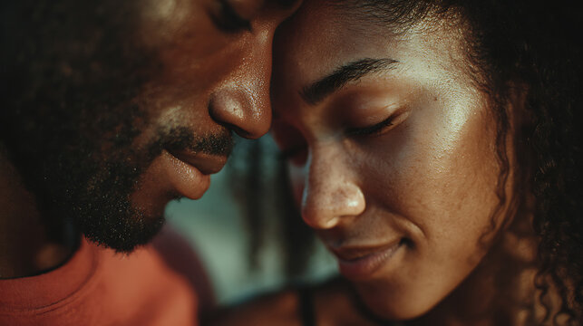 joyful couple laughing together with foreheads touching representing love romance and happy relationship lifestyle concept