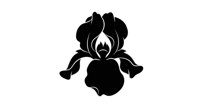 Black silhouette of an iris flower with against white background illustration minimalist graphic botany floral design symbol icon art