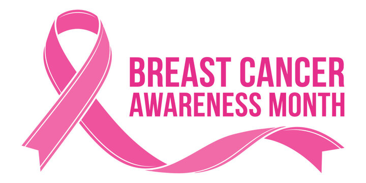 Breast cancer awareness ribbon and text graphic for october campaigns