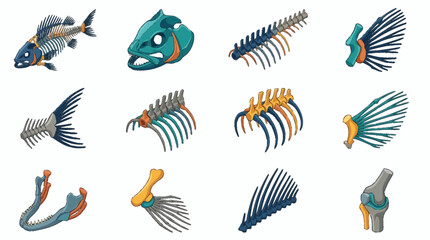 Colorful flat design collection of prehistoric fish and marine creatures. © Dani
