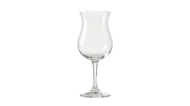 Elegant empty hurricane glass for tropical cocktails or pina colada drinks isolated on a transparent background with reflections in.