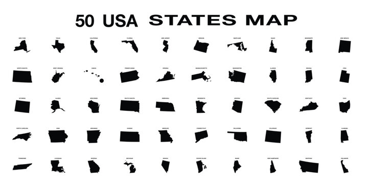 usa states, state shapes, state map, state silhouette, 50 states, fifty states, united states map, america map, us map, american states, individual states, separated states, state collection, state ic