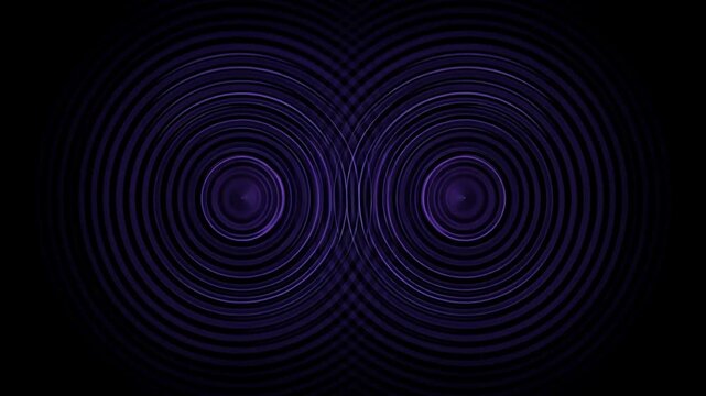 暗黒のポリマー表面で交差する紫外線の波面と幾何学的な量子干渉縞の俯瞰アニメーション