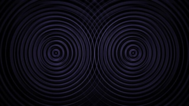 暗黒のポリマー表面で交差する紫外線の波面と幾何学的な量子干渉縞の俯瞰アニメーション