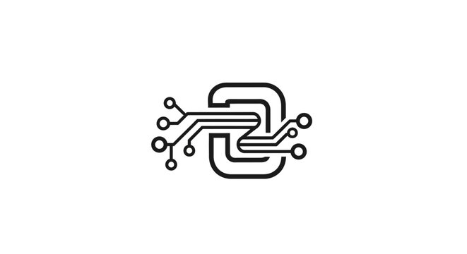 Circuit board logo with interconnected lines with black white background stylized circuit lines nodes electronics technology connection with innovation