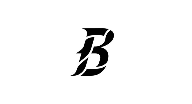Stylized black letter b logo on white background with large stylized typography design symbol mark icon