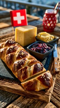 Schweizer 1.-August-Brunch mit Zopf, K&auml;se und Beerenkonfit&uuml;re