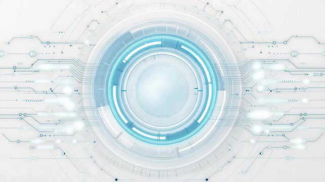 Abstract futuristic blue and white circular digital technology interface