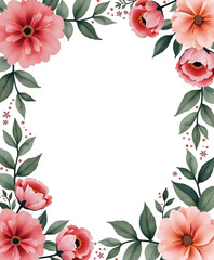 Obraz premium Elegant floral border design with soft pink and coral blossoms and green leaves