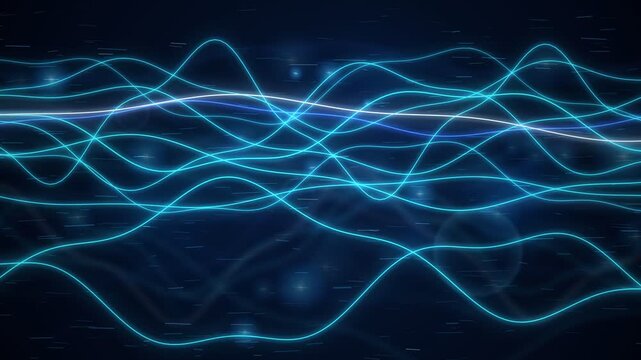 Glowing Blue Energy Waves Flowing Across Futuristic Background