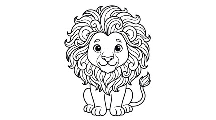 Friendly cartoon lion with mane coloring page outline. © rodin