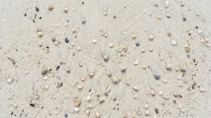 Fototapeta premium Close up of sand with scattered seashells and pebbles