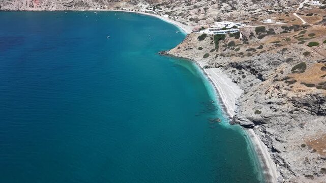 Aerial view of Agia Kiriaki and Psarovolada beaches in Milos Island, Greece