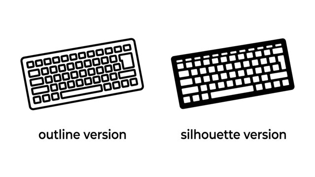 Keyboard Outline and Silhouette: Two stylized keyboards, one rendered as an outline and the other as a solid silhouette.