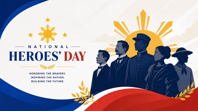 National Heroes Day Philippines Flat Vector Banner with Patriotic Silhouettes