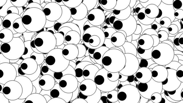 Packed Cluster of Minimalist Cartoon Eyeballs Rolling Randomly and Looking Around