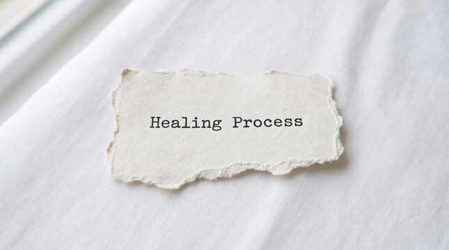 Healing process message on torn paper, representing mental well being, recovery, and wellness journey