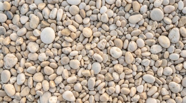 Close up texture of small smooth pebbles on a beach background