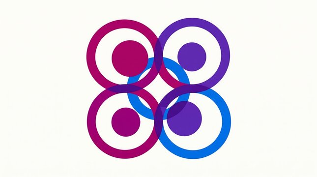 Abstract geometric pattern featuring overlapping colorful circles on a white background.