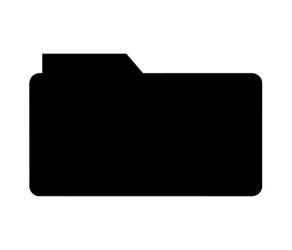 Folder icon, flat black file storage symbol on white background