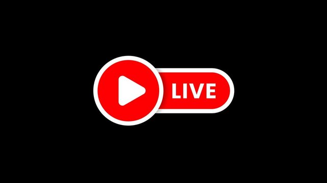Animation of live button on transparent background with alpha channel. simple live streaming icon animation. live button Animation. live streaming and broadcast icon with alpha channel.