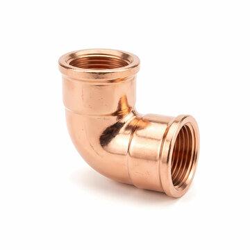 Industrial metallic copper elbow pipe fitting connector for plumbing systems showing threaded ends for secure hydraulic connection in residential water supply lines or heating ventilation