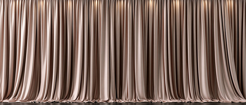 Luxury curtain backdrop beige drapery elegant fabric soft fold interior design stage curtain studio background glamorous style smooth textile vertical pleat