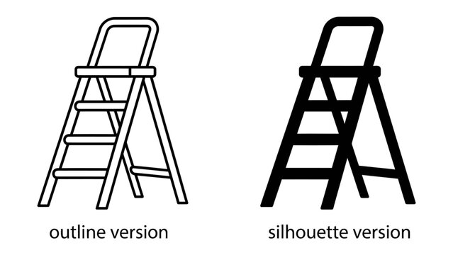 Ladder Icons: Two simple icons of a stepladder, one in outline style and the other as a silhouette, representing ascent and utility.