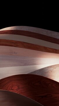Abstract layered wooden curves create a contemporary architectural background with warm light and elegant flowing geometry