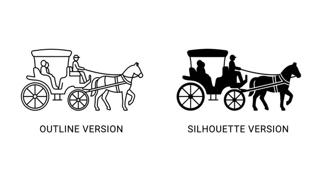 Horse-drawn Carriage Outline and Silhouette