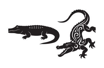 Fototapeta premium alligator silhouettes with decorative swirls black on white