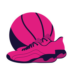 An illustration of a pink and black basketball and sneakers. Design for a sports school, active lifestyle © Александр Филяшин