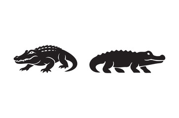 Fototapeta premium Crocodile silhouettes two black reptile shapes on a white background