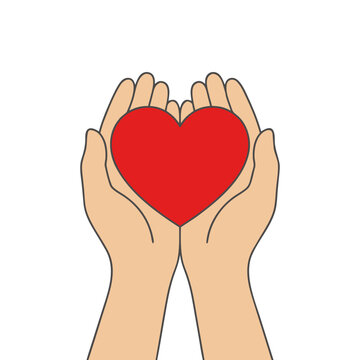 Cupped Palms Protecting Crimson Heart Shape Empathy Donation Concept Design