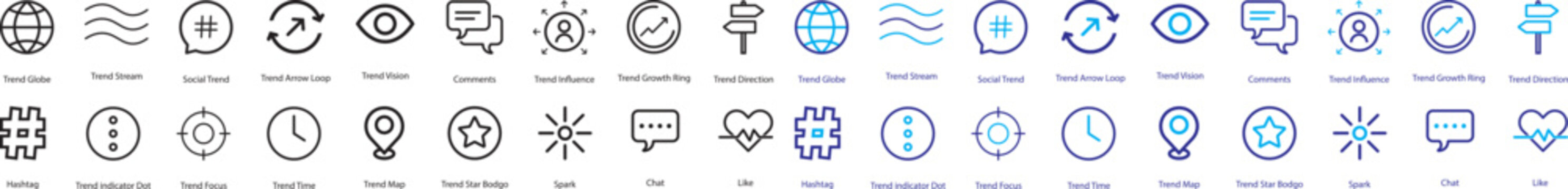 trending hot topic icon line style viral growth globe social analytics editable stroke vector set. Viral marketing social sharing icon sheet &ndash;social media reach calculations, or hot topic trackers