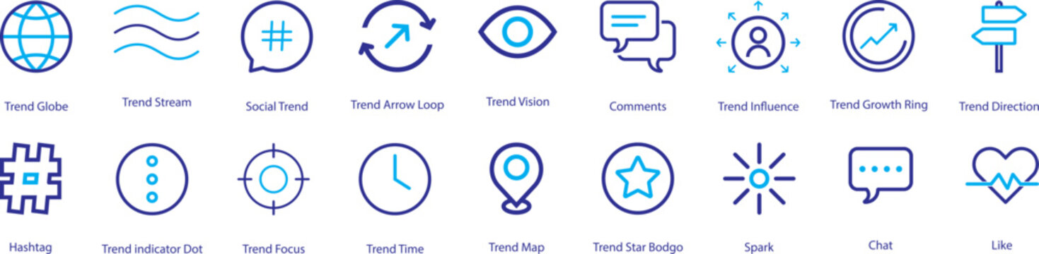 trending hot topic icon line style viral growth globe social analytics editable stroke vector set. Viral marketing social sharing icon sheet &ndash;social media reach calculations, or hot topic trackers