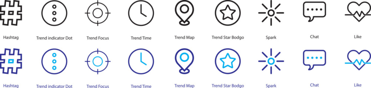 trending hot topic icon line style viral growth globe social analytics editable stroke vector set. Viral marketing social sharing icon sheet &ndash;social media reach calculations, or hot topic trackers