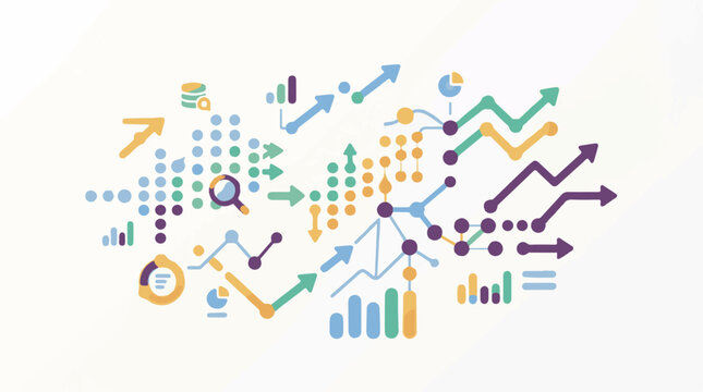 Abstract illustration of data analysis charts graphs and network connections